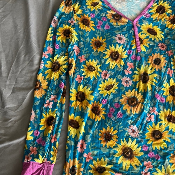 Little Sleepies Blue and Pink Sunflower Kids Pajamas - Picture 2 of 4